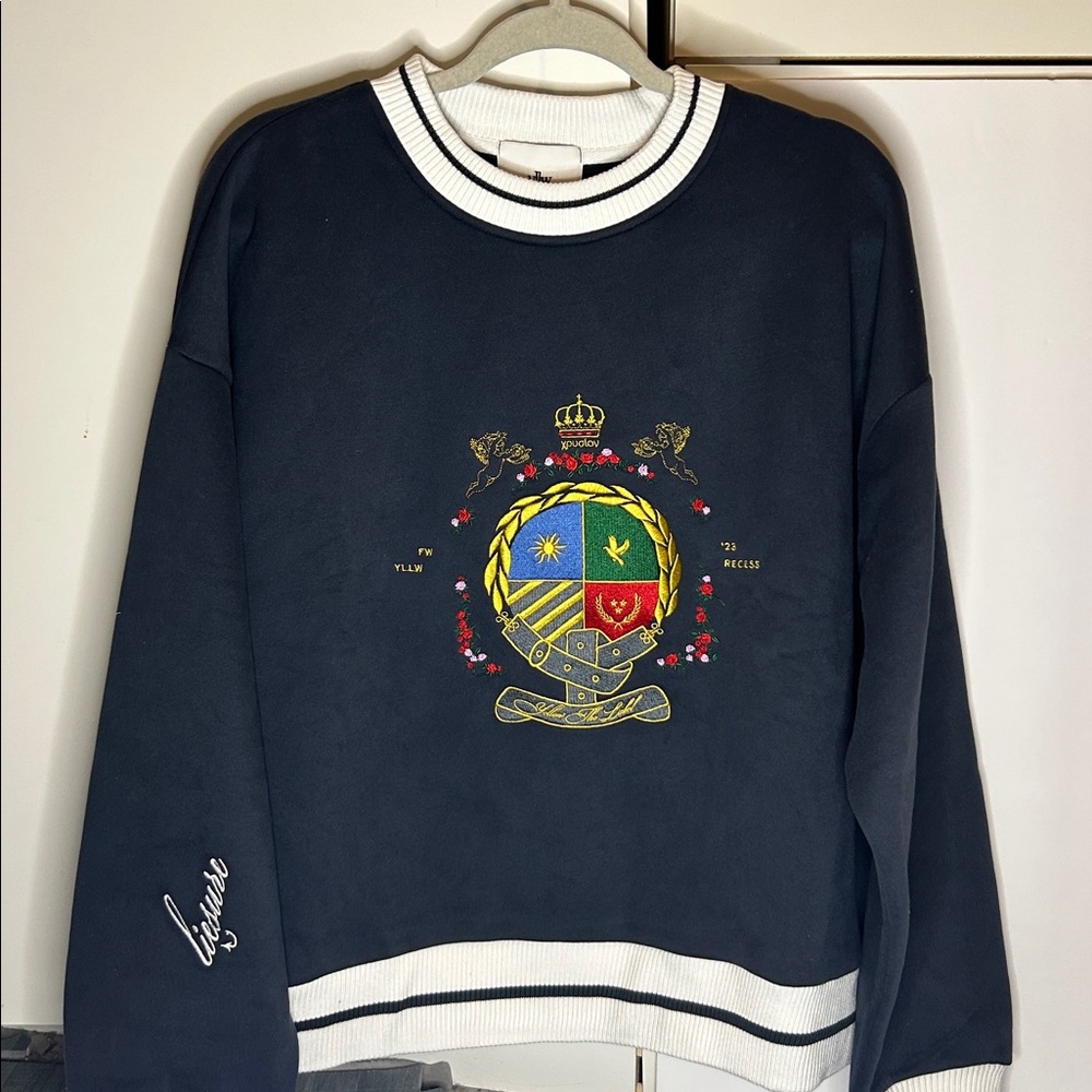 NEW W TAGS!! Navy Crew Neck Sweater with Decorative Elements